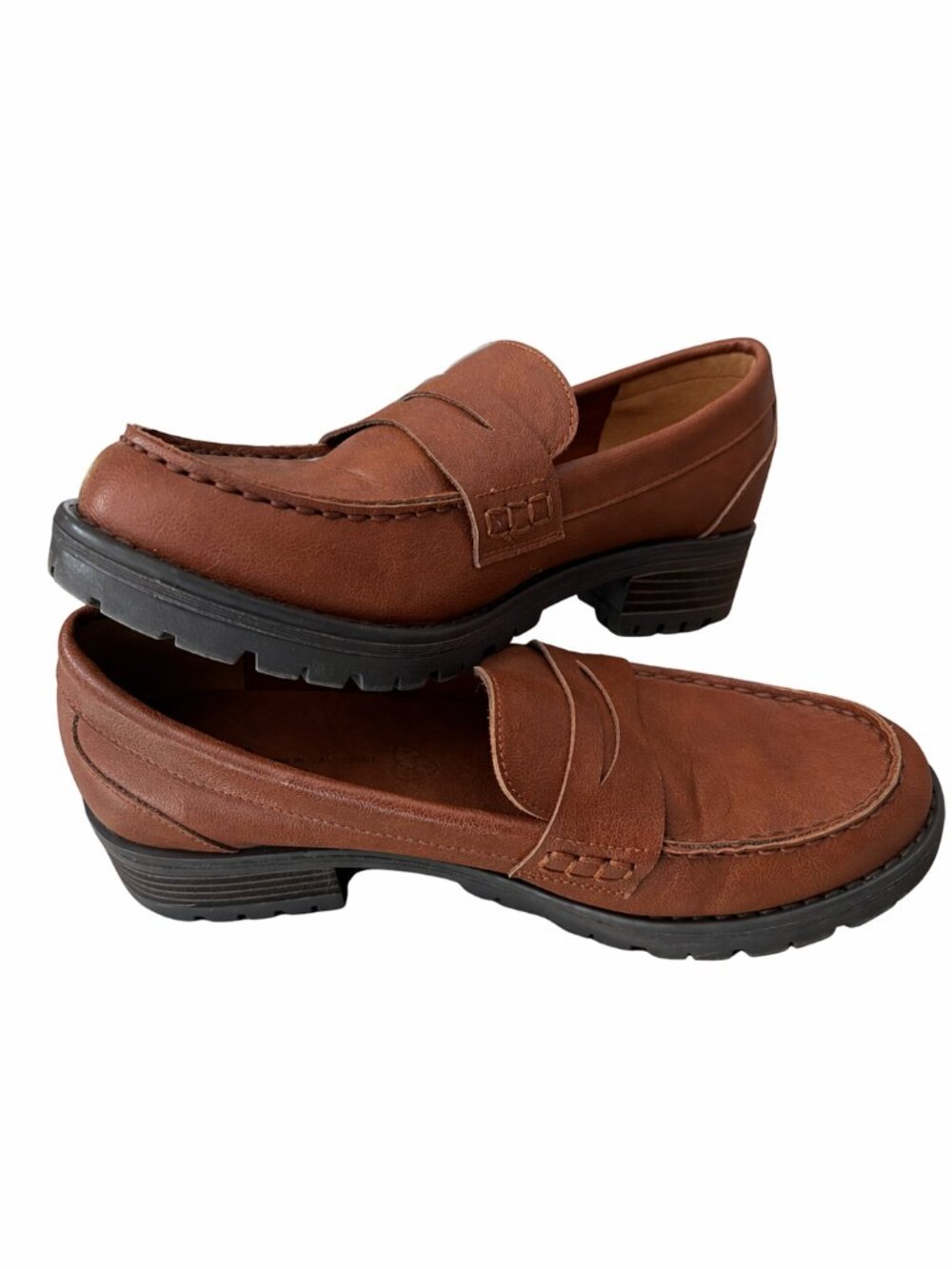 BC Footwear Roulette Vegan Leather Penny Loafers Brown Lug Sole Women's 8.5 - Picture 2 of 7